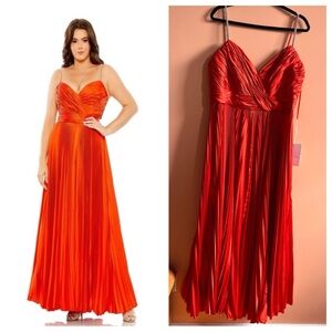 NWT Mac Duggal 77008 Rhinestone Strapped Embellished Pleated Gown Cayenne 14W